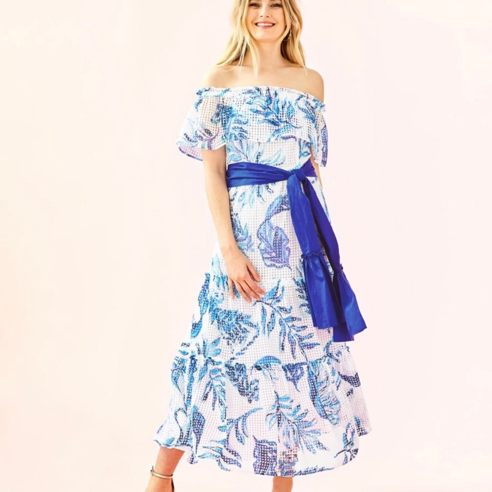 NWT Lilly Pulitzer Sona off the shoulder Midi Dress size Large